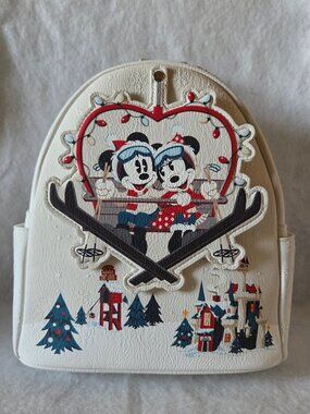 Loungefly White Backpack Skiing Mickey & Minnie Winter Ski Resort